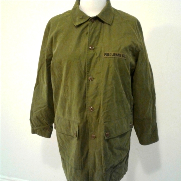 Polo Jeans Co Ralph Lauren Military poncho Style Olive Green Mens fleece lined M - Picture 1 of 9